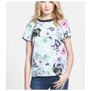 Nordstroms 1 State Floral Satin Puffy Sleeve Top Small
